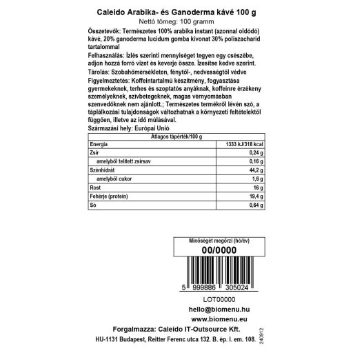 Caleido Arabica- und Ganoderma-Kaffee 100 g Etikett