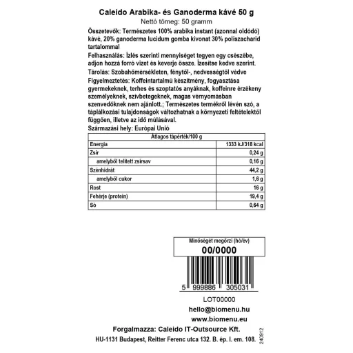 Caleido Arabica- und Ganoderma-Kaffee 50 g Etikett