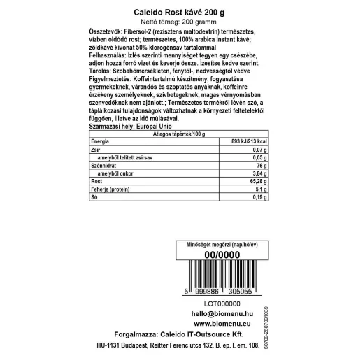 Caleido Ballaststoff Kaffee 200 g Datenetikett