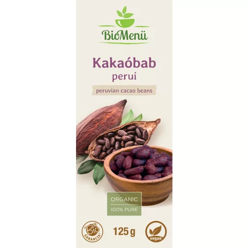 BioMenü Bio Kakaobohnen peruanisch 125 g Etikett