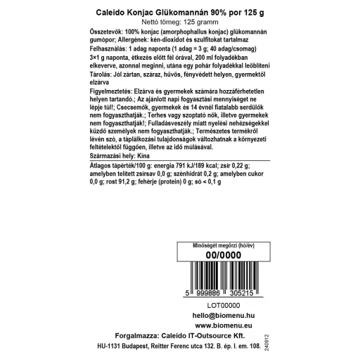 Caleido Konjak-Glucomannan 90 % Pulver 125 g Datenetikett