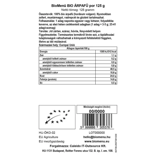 BioMenü Bio Gerstengras-Pulver 125 g Datenetikett