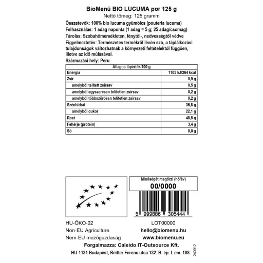 BioMenü Bio Lucuma-Pulver 125 g Datenetikett