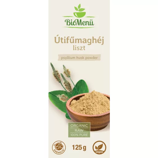 BioMenü Bio Wegerich-Kernschalenmehl 125 g Etikett