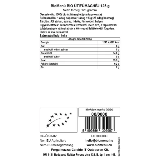 BioMenü Bio FLOHSAMENSCHALEN 125 g Datenetikett
