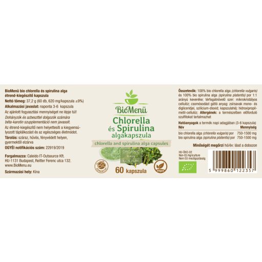 BioMenü Bio Chlorella- und Spirulina-Algen-Kapseln 60 Stk Etikett