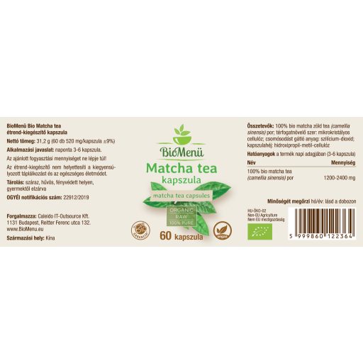 BioMenü Bio Matcha-Tee Kapseln 60 Stk Etikett