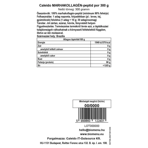 Caleido Rinderkollagen-Peptid Pulver 300 g Datenetikett