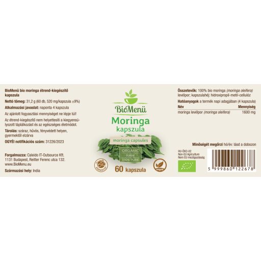 BioMenü Bio Moringa Kapseln 60 Stk Etikett