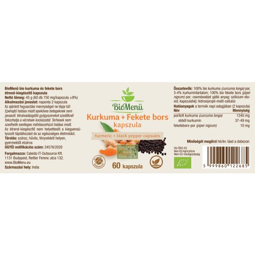 BioMenü Bio Kurkuma + Schwarzer Pfeffer Kapseln 60 Stk Etikett