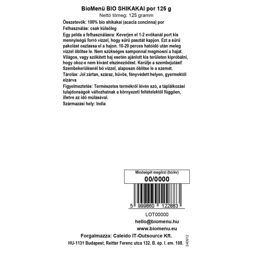 BioMenü Bio Shikakai-Pulver 125 g Datenetikett