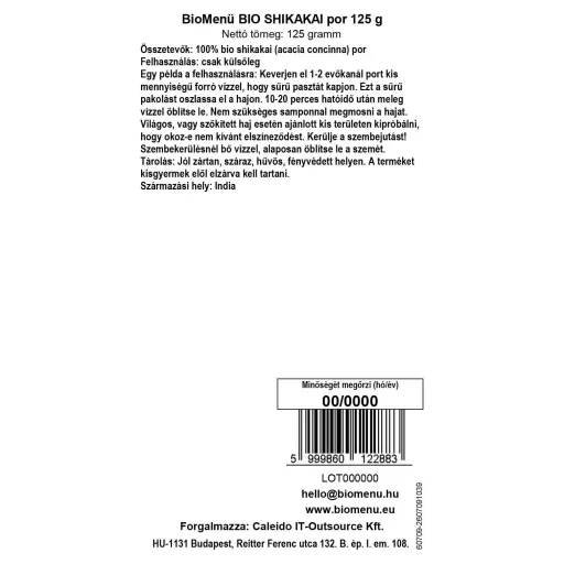 BioMenü Bio Shikakai-Pulver 125 g Datenetikett