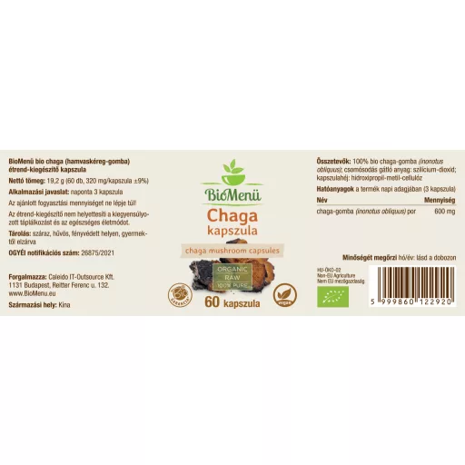 BioMenü Bio Chaga-Pilzkapseln 60 Stk Etikett