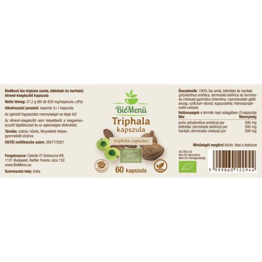 BioMenü Bio Triphala Kapseln 60 Stk Etikett