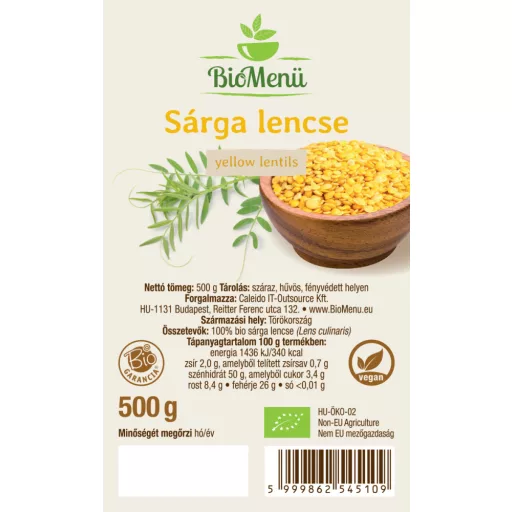 BioMenü Bio gelbe Linsen 500 g Etikett