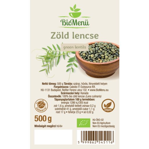 BioMenü Bio grüne Linsen 500 g Etikett