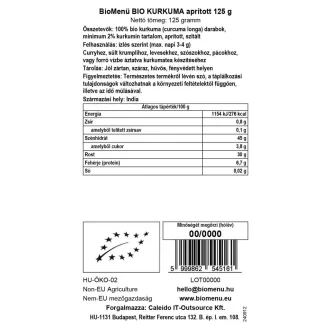   BioMenü BIO KURKUMA aprított 125 g KÖZEL A LEJÁRAT DÁTUMÁHOZ