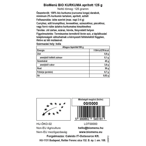 BioMenü Bio Kurkuma gehackt 125 g NAHE AM VERFALLSDATUM