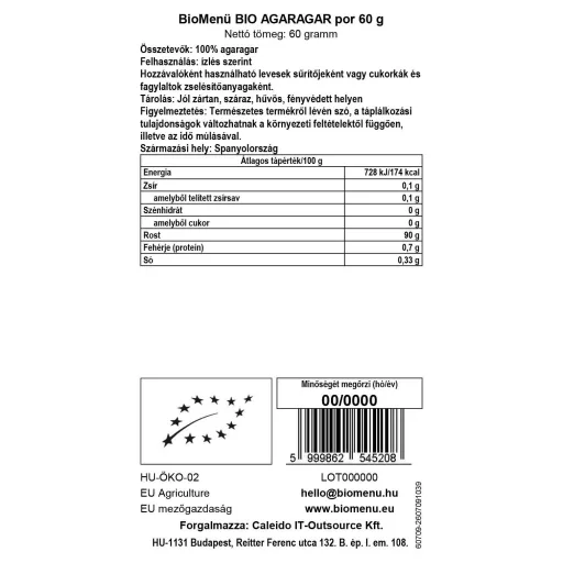 BioMenü Bio Agar-Agar Pulver 60 g Datenetikett