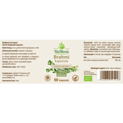 BioMenü Bio Brahmi Kapseln 60 Stk Etikett