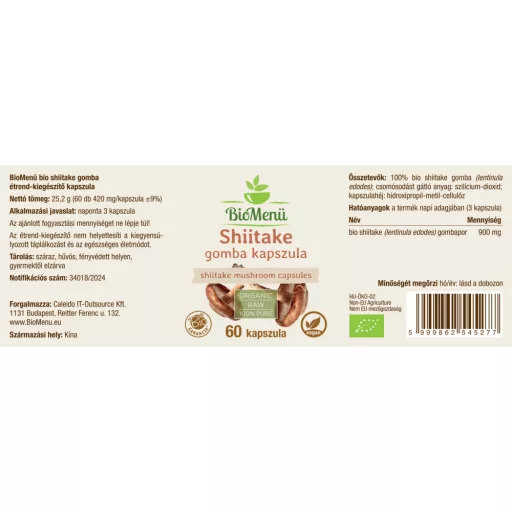 BioMenü Bio Shiitake Kapseln 60 Stk Etikett