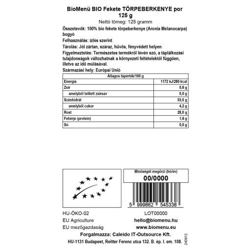BioMenü Bio Aronia Pulver 125 g Datenetikett