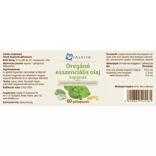 Caleido Oregano ätherisches Öl-Gelkapseln 60 Stk Etikett