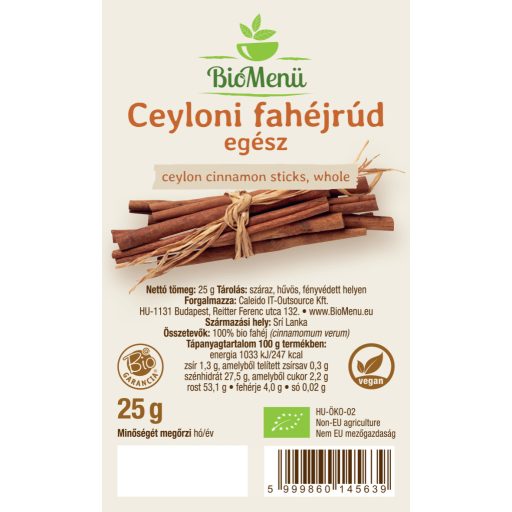 BioMenü Bio-Ceylon-Zimtstangen, ganz 25 g Etikett