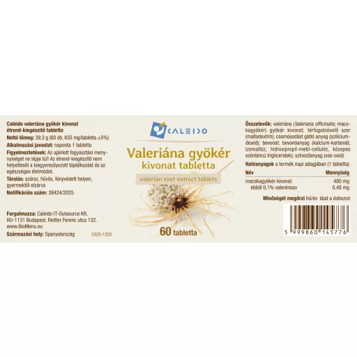 Caleido Baldrian-Wurzelextrakt-Tabletten 60 Stk Etikett